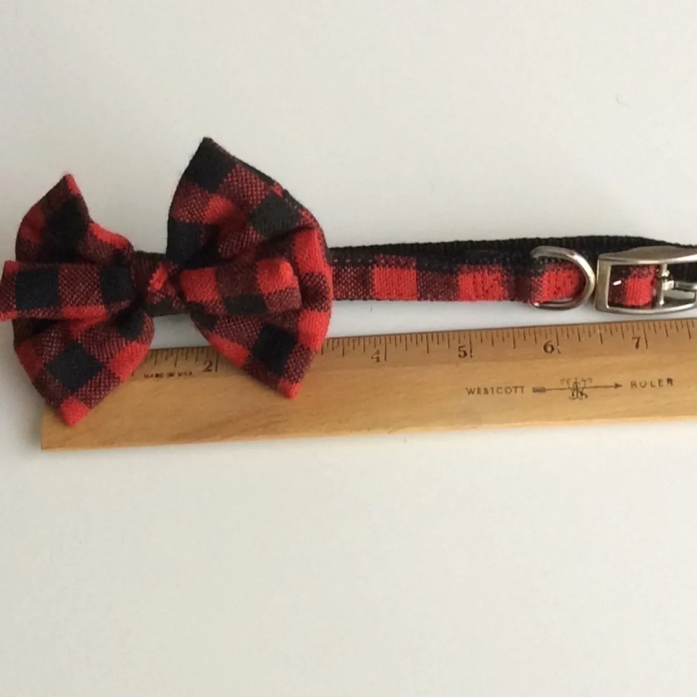 Red and Black Plaid Bow Tie Dog Collar